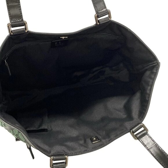 Auth GUCCI GG 272391 Green Black Jacquard Leather Tote Bag - Picture 6 of 16